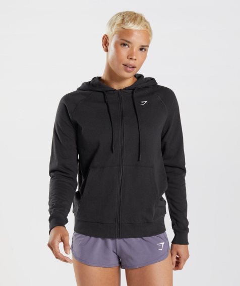 Bluzy Z Kapturem Gymshark Treningowe Zip Damskie Czarne | PL 641ZWB